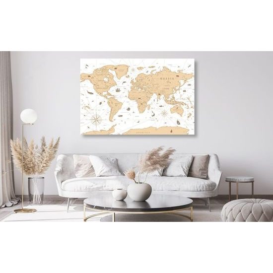 Parafa kép bézs színű, történelmi hangulatú világtérkép