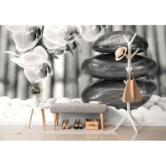 Öntapadó fotótapéta gyönyörű zen kert fekete-fehérben