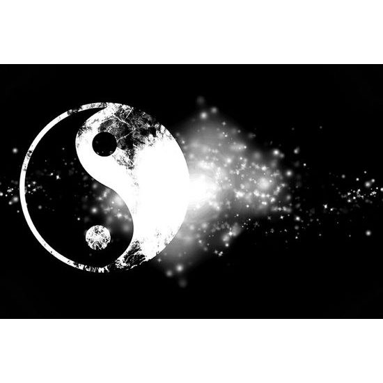 Fekete-fehér Yin és Yang öntapadó tapéta varázslatos háttérrel