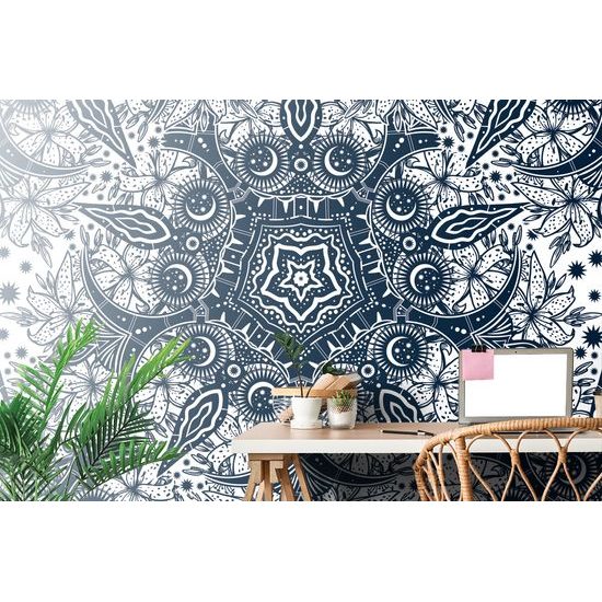 Öntapadó tapéta művészi absztrakció kék színben