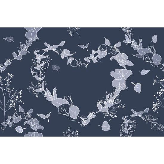 Öntapadó tapéta romantikus virágos szívek kék alapon