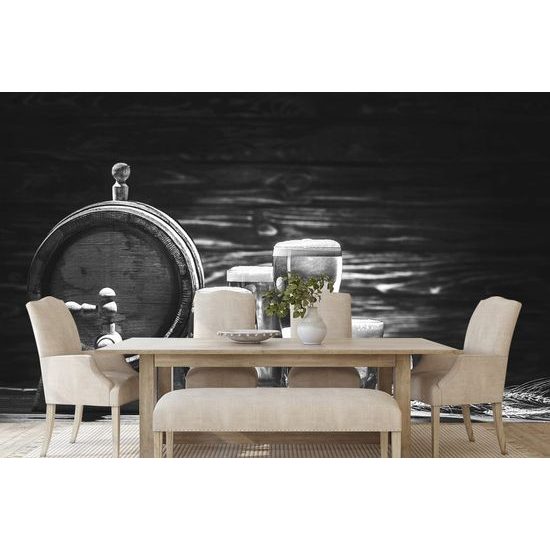 Öntapadó fotótapéta sör söröshordóból fekete-fehér kivitelben