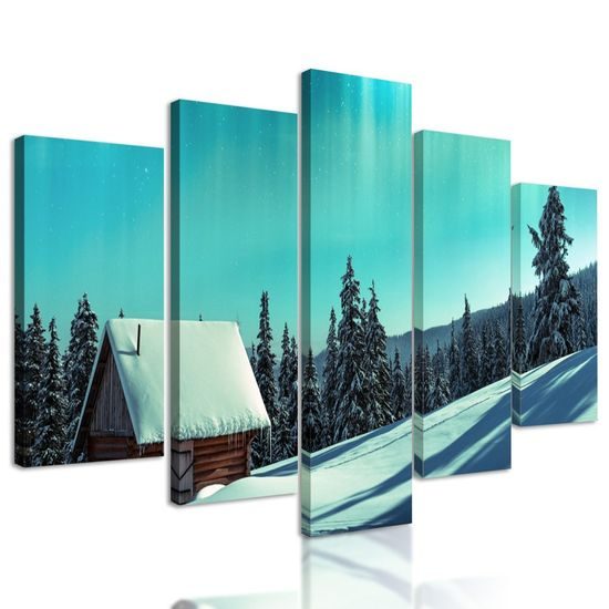 5 részes kép sarki fény a téli táj felett