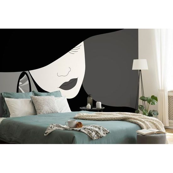 Öntapadó tapéta titokzatos nő kalapban fekete-fehér kivitelben