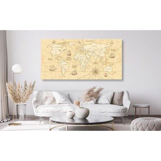 Parafa kép világ térkép vintage stílusban hajókkal