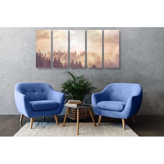 5 részes kép ködbe burkolt sötét erdő