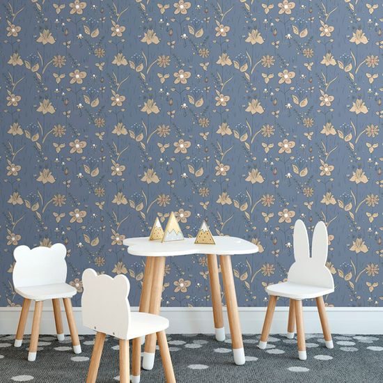 Öntapadó tapéta festett virágok kék kivitelben