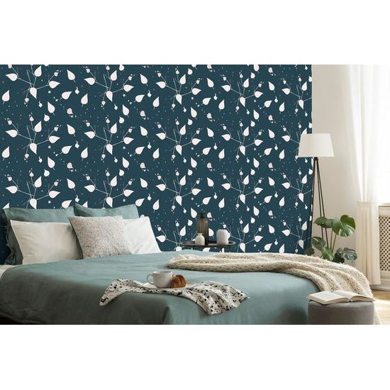 Tapéta gyengéd levelek kék kivitelben