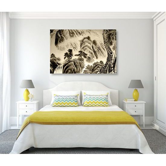 Kép kínai természet festménye szépia kivitelben