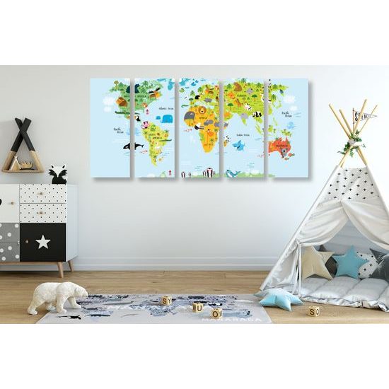 5 részes kép térkép gyerekeknek rajzolt állatkákkal