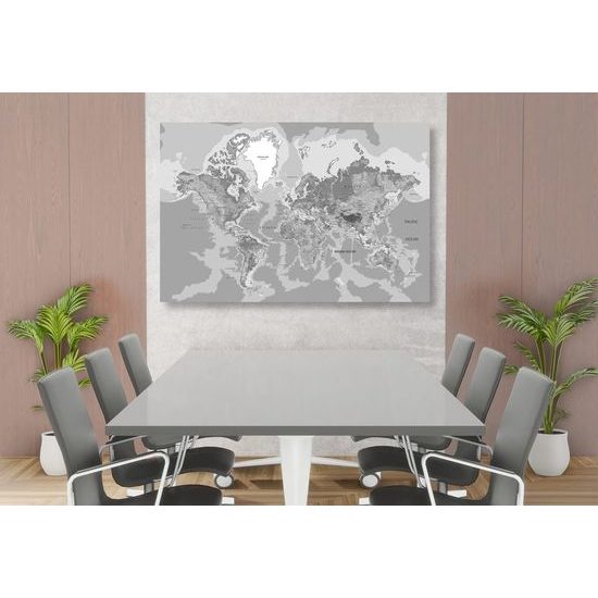 Kép földrajzi világtérkép fekete-fehér kivitelben