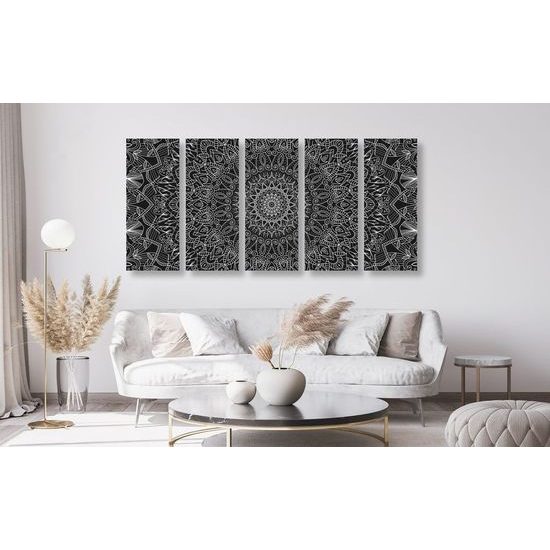 5 részes kép részletes fekete-fehér Mandala