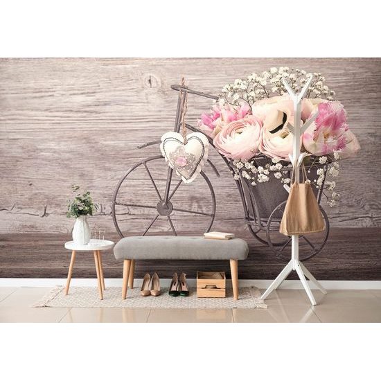 Tapéta kerékpár virágokkal vintage stílusban
