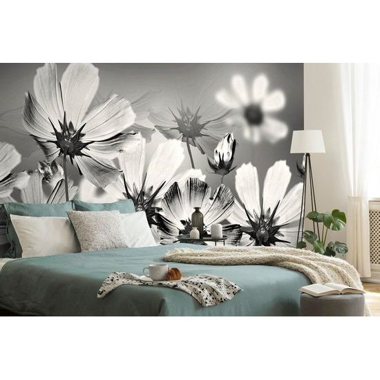 Öntapadó tapéta virágok enyhesége fekete fehérben