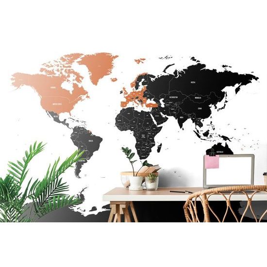 Tapéta érdekes térkép fehér alapon egy narancssárga részlettel