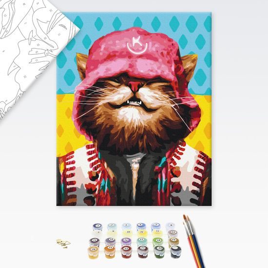 Festés számok szerint macska kalapban