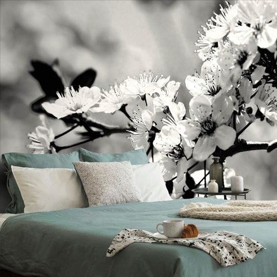 Öntapadó fotótapéta fekete-fehér cseresznyevirágok