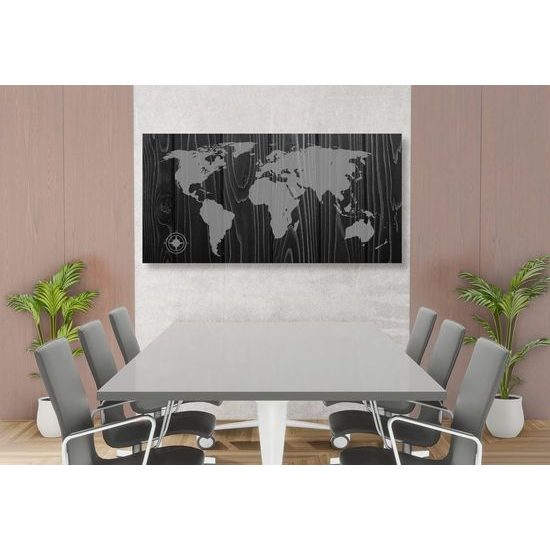 Parafa kép fekete-fehér világtérkép fán, luxus kivitelben