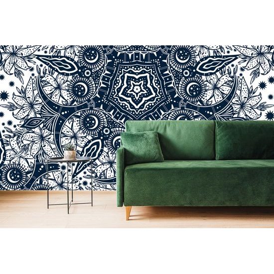 Öntapadó tapéta művészi absztrakció kék színben