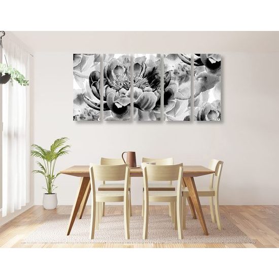 5 részes kép vintage pünkösdi rózsák fekete-fehér kivitelben