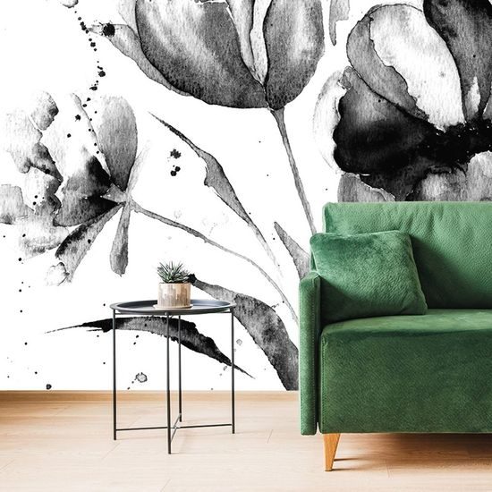 Fekete-fehér öntapadó tapéta festett tulipán öntapadó tapéta