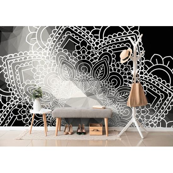Fekete-fehér Mandala mintás öntapadó tapéta