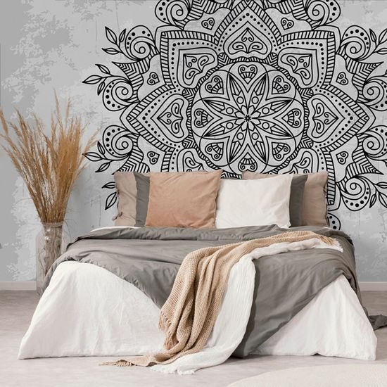 Tapéta ősi Mandala fekete-fehérben