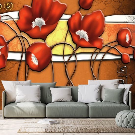 Vad pipacs öntapadó tapéta mák etnikai stílusban