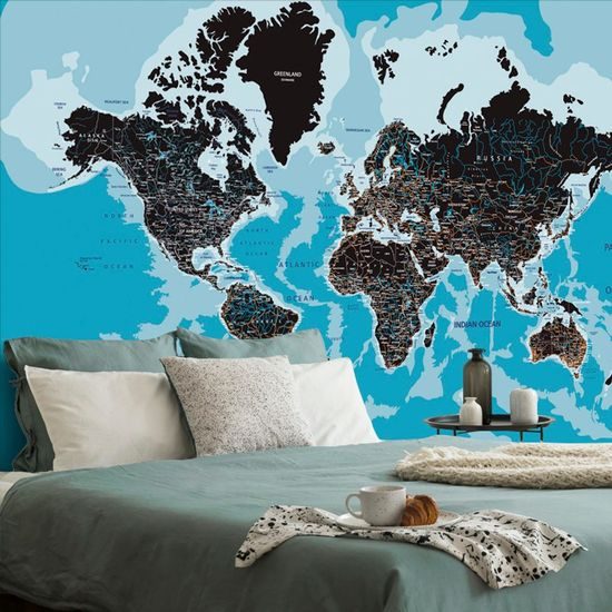 Öntapadó tapéta modern világtérkép kék alapon