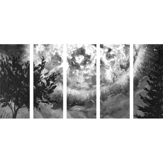 5 részes kép mágikus telihold fekete-fehér kivitelben