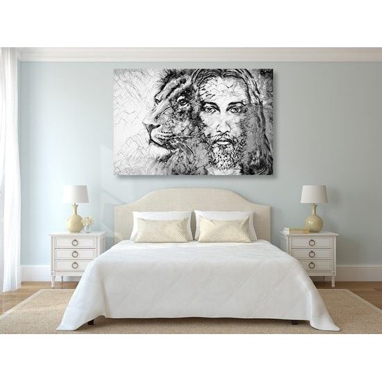 Kép Jézus az állatok királyával fekete-fehér kivitelben