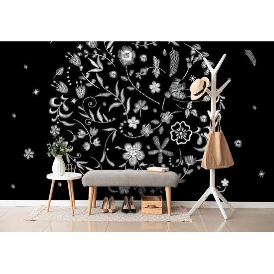 Tapéta folklór virágok fekete alapon