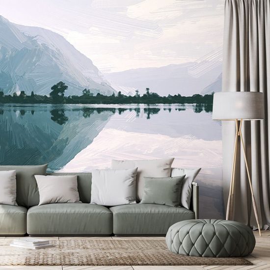 Öntapadó tapéta gyönyörű festmény egy hegyi tó