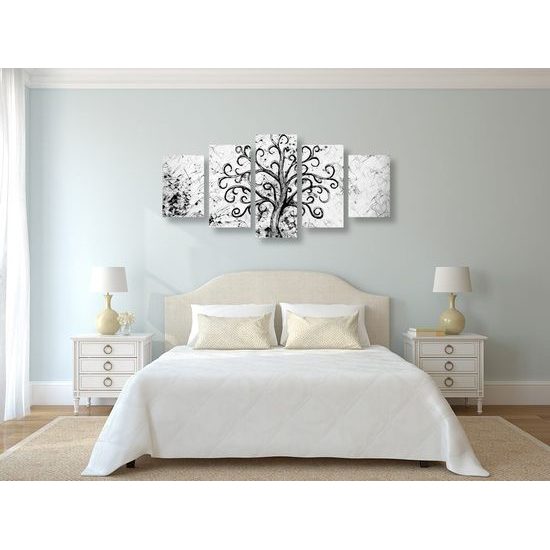 5 részes kép halhatatlan életfa fekete-fehér kivitelben