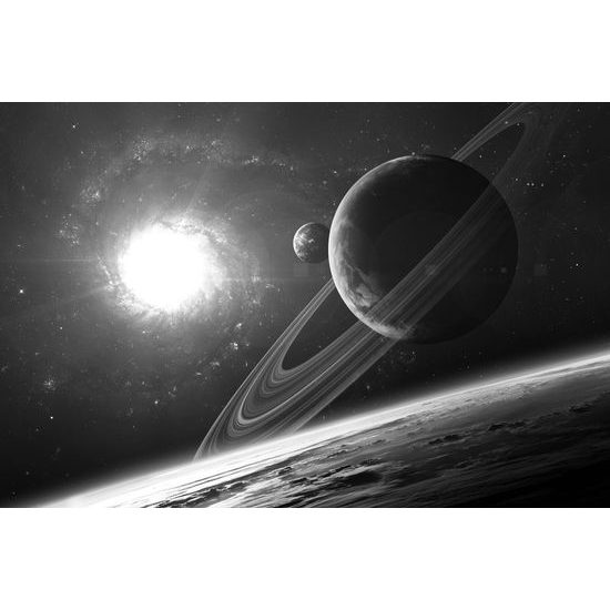 Kép bolygó a titokzatos világűrben fekete-fehér kivitelben