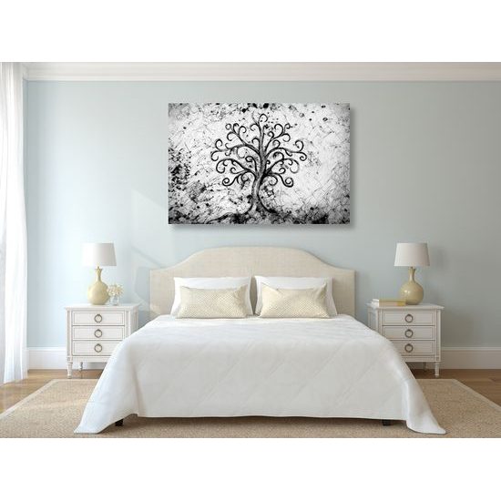 Kép életfa szimbóluma fekete-fehér kivitelben