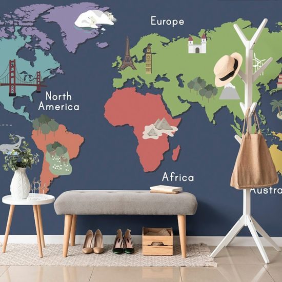 Öntapadó tapéta minimalista világtérkép