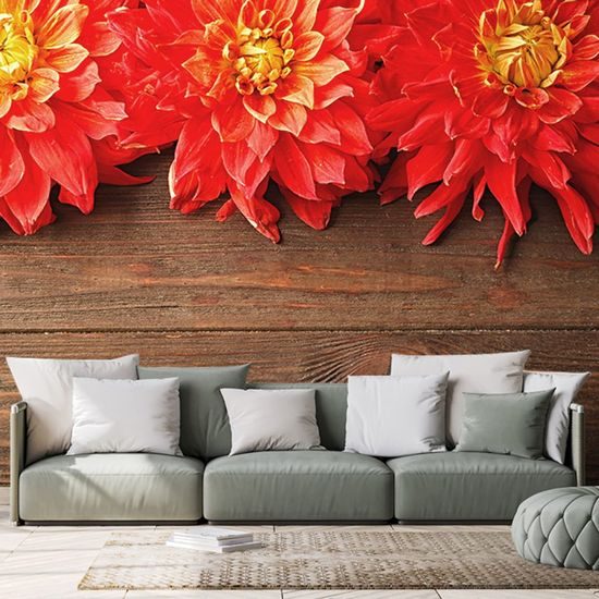 Fotótapéta dália virágok fából készült alapon