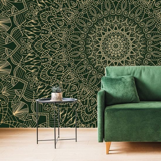 Tapéta gyönyörűen kidolgozott Mandala zöld kivitelben