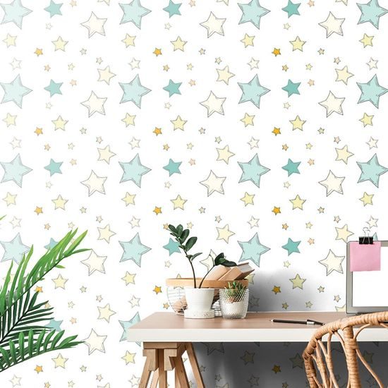 Öntapadó tapéta játékos csillagok fehér alapon