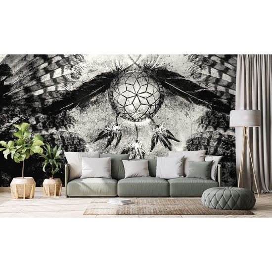 Öntapadó tapéta Fekete-fehér álomfogó indián elemekkel