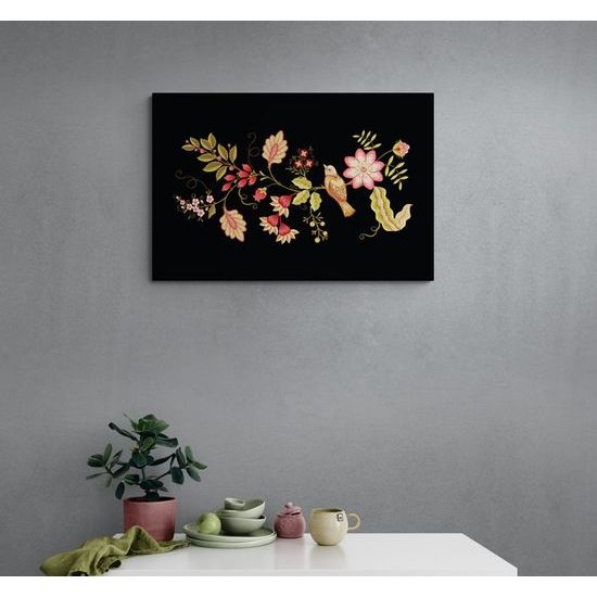 Kép madárka az ágon folklór motívummal