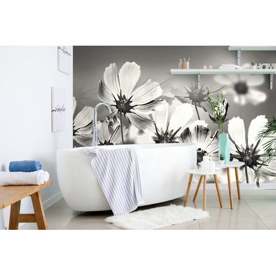 Öntapadó tapéta virágok enyhesége fekete fehérben