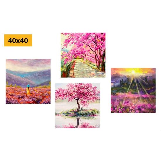 Képszett festmények imitációja rózsaszín árnyalatokban