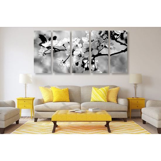 5 részes kép gyönyörű virág fekete-fehér kivitelben