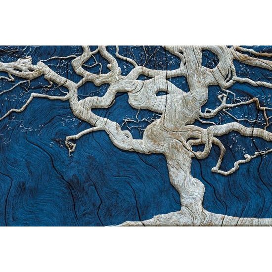 Öntapadó tapéta absztrakt festett fa kék részletekkel