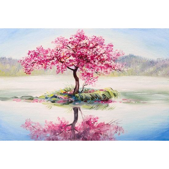 Tapéta keleti cseresznye a tó ölelésében