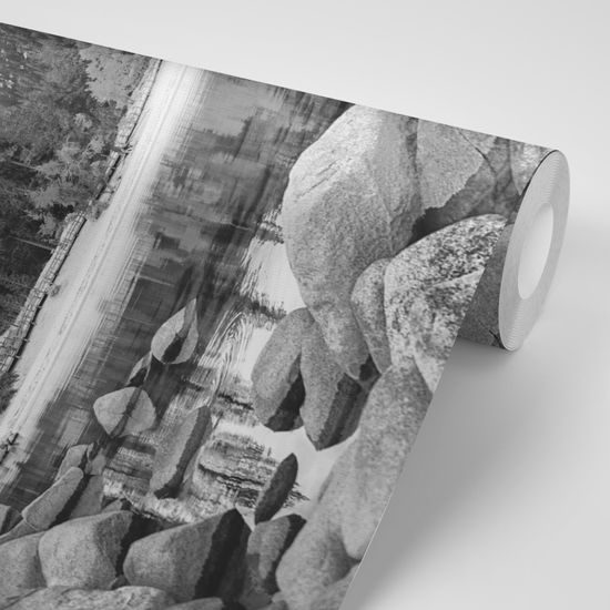 Öntapadó fotótapéta fekete-fehér átlátszó tó a hegyekben