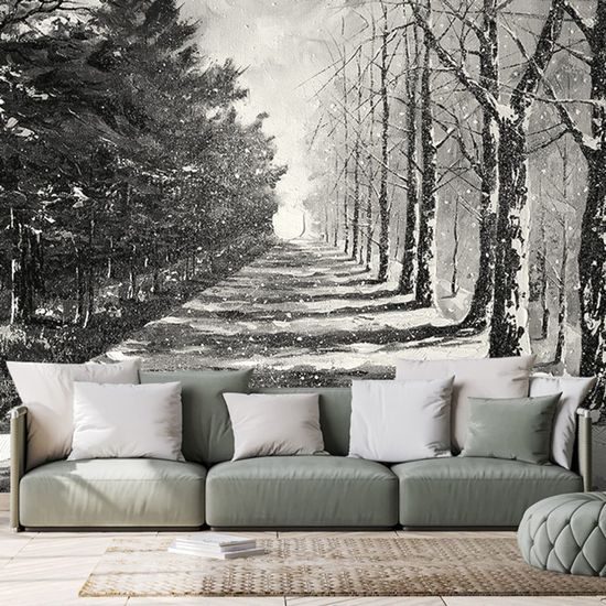 Fekete-fehér öntapadó tapéta egy fasikátorról az évszakok fordulóján