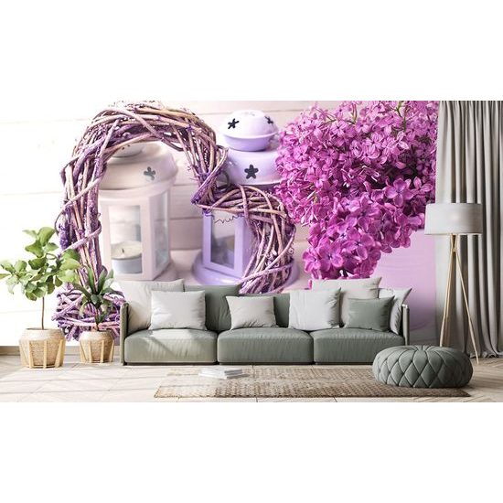 Öntapadó tapéta lila orgona fonott szívvel